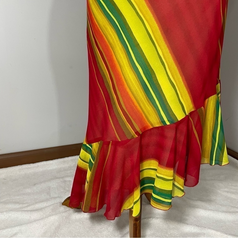 Vintage Y2K Resort Dress Phoebe Artsy Beach Neon Rainbow Stripes Vacay Jamaica - Picture 7 of 14
